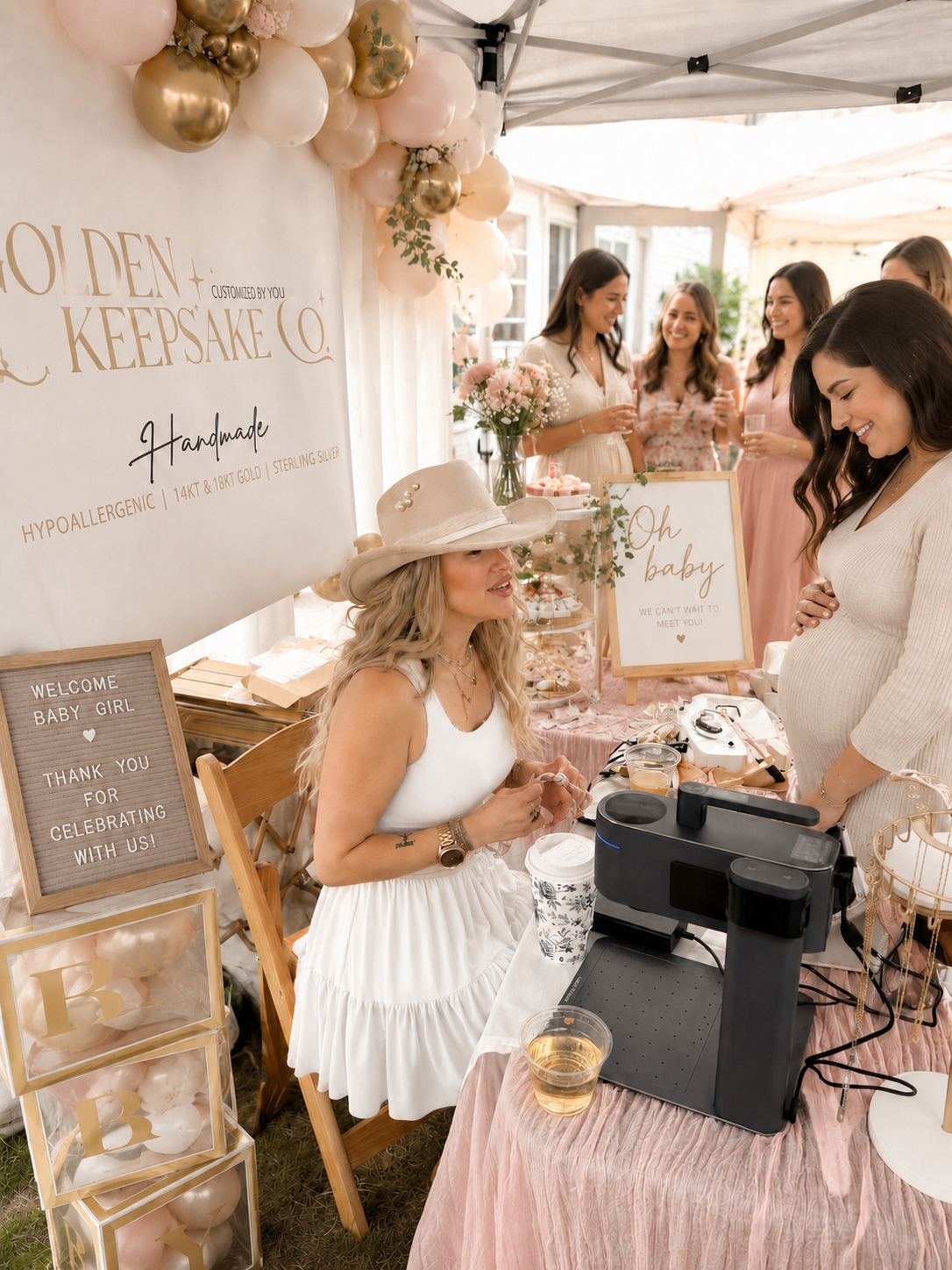 Golden Keepsake Co. booth at a baby shower